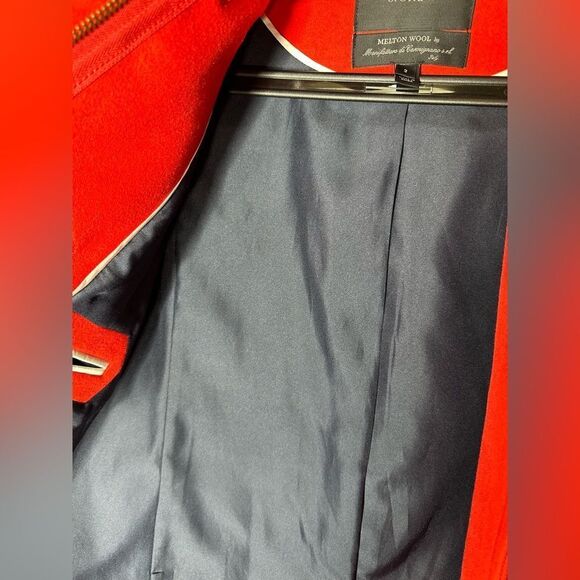 Jcrew melton wool Duffel coat Orange/ red Manifattura di Carmignano sz 2 hooded - Picture 7 of 7
